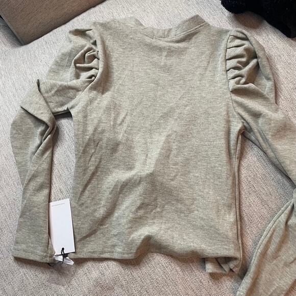 7 FOR ALL MANKIND Puff‎ Sleeve Button Up Cardigan Sweater Small Taupe Cream NWT - Picture 6 of 6